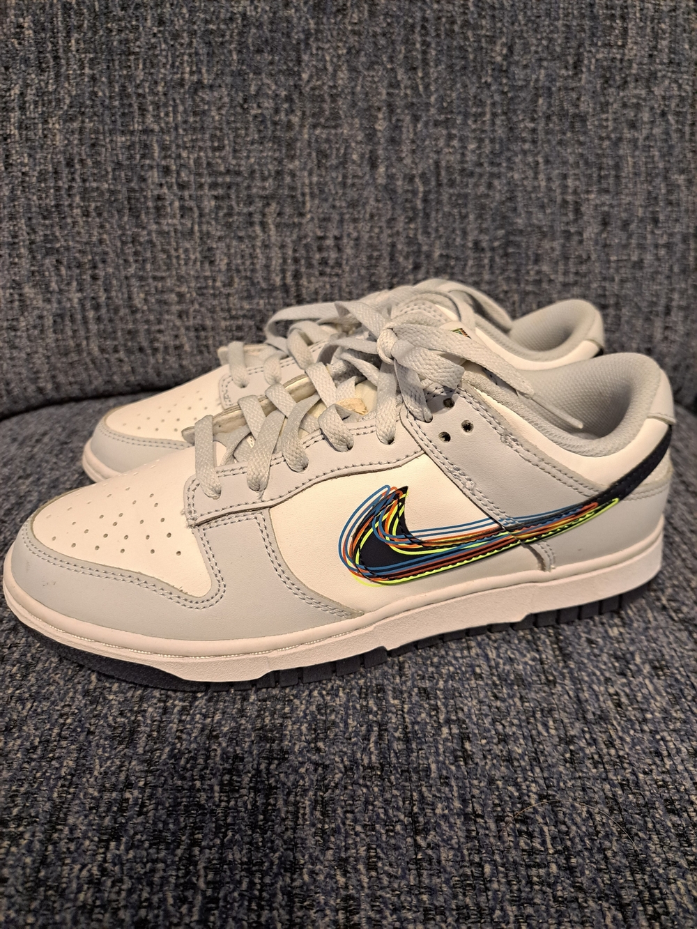 Nike White Low-Top Sneakers with Multicolor Swoosh Detail